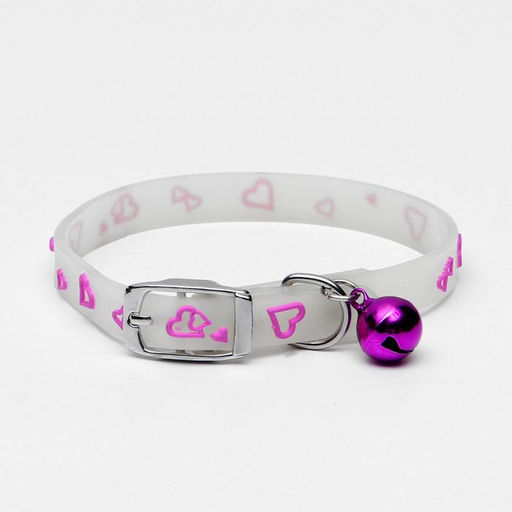 Ошейник, светящийся в темноте, Нежные сердца (люминесцентный), 30 х 1 см, ОШ 19-26 см, микс - Пижон фото 2