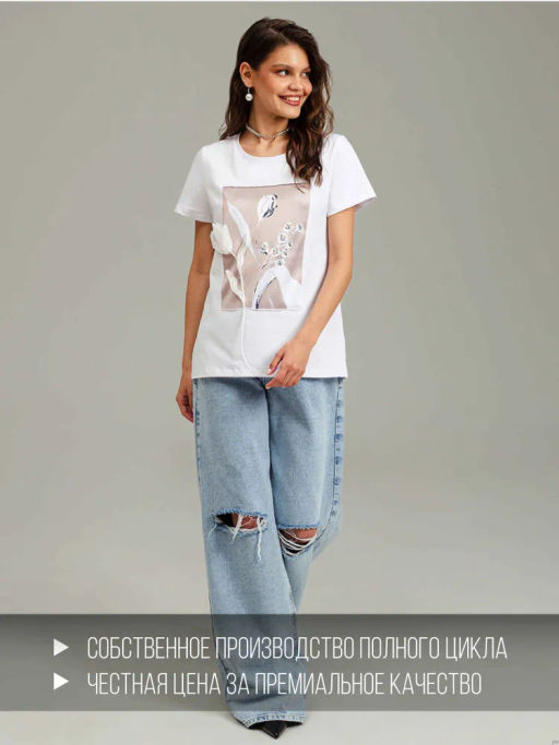 Авторская футболка премиальный хлопок +шелк+жемчужные бусины - Sahar art lab фото 13