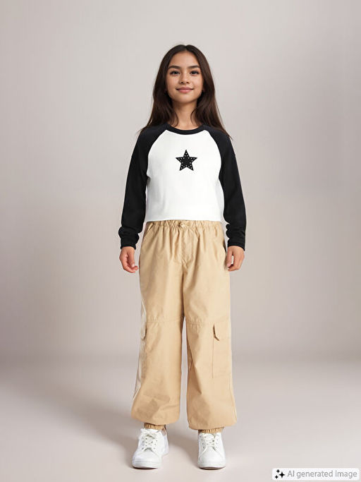 Beli Lastikli K?z ?ocuk Kargo Jogger Pantolon