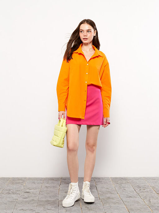 ?nden D??me Kapamal? D?z Uzun Kollu Poplin Kad?n G?mlek