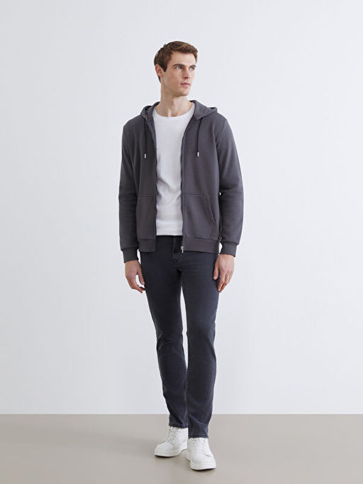 Kap??onlu Uzun Kollu Erkek Fermuarl? Sweatshirt