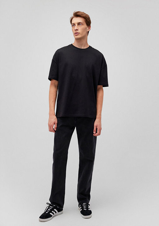 M S?rt Bask?l? Siyah Tisort - Mavi фото 3