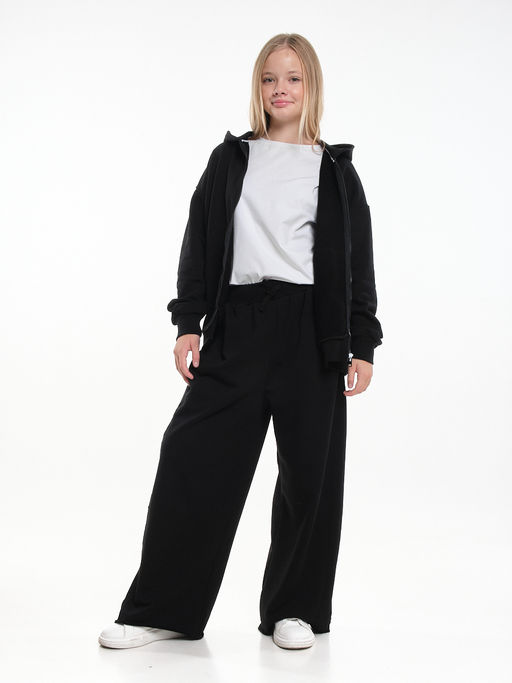 Брюки из футера для девочки с лампасом 22-5697 черный - Mini maxi фото 3