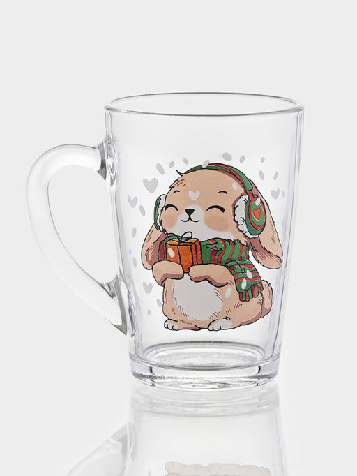 Цена за 20 шт. Кружка Капучино. Новогодние зверушки, 300 мл, стекло, рисунок МИКС