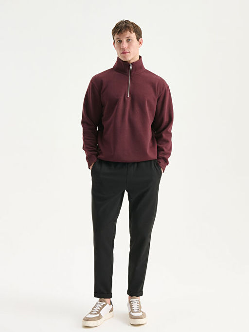 Fermuarl? Dik Yaka Erkek Kal?n Sweatshirt