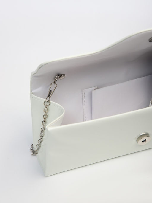 Сумка-клатч женская вечерняя на магните, на длинной цепочке, лаковая, однотонная, белая