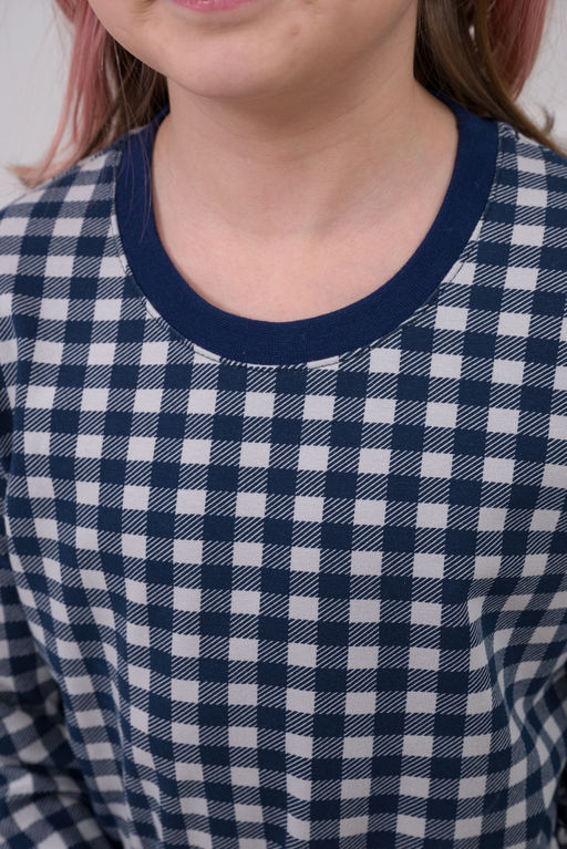 Пижама подростковая из кулирки пенье на манжетах Дрёма клетка синяя - Амадэль фото 5