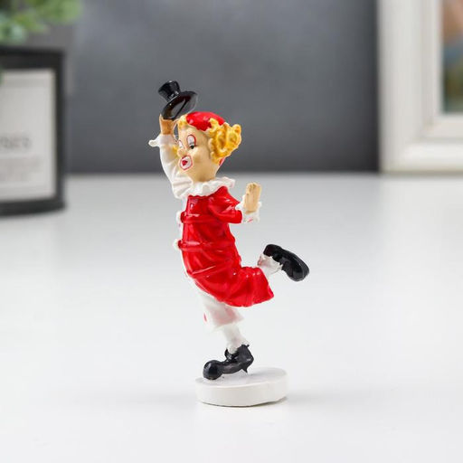Фигурка полистоун «Танцующий клоун с цилиндром», красно-белый, 8×3×4.5 см