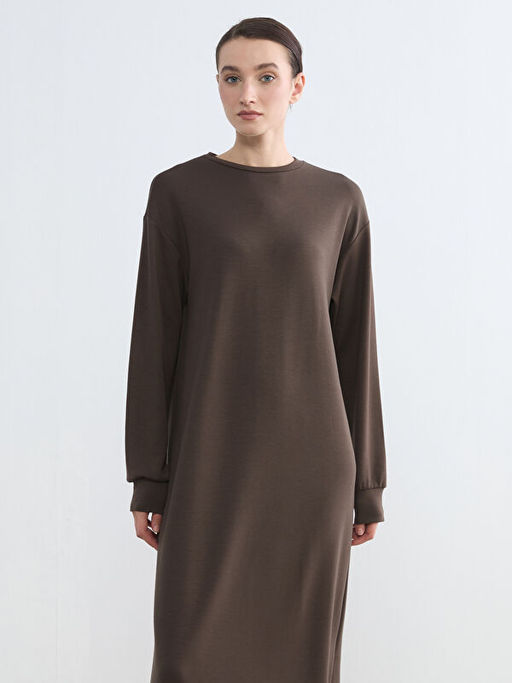 Bisiklet Yaka Y?rtma?l? Sweat Elbise