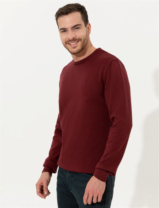 Bordo Slim Fit Bisiklet Yaka Basic Triko Kazak - Pierre cardin фото 3