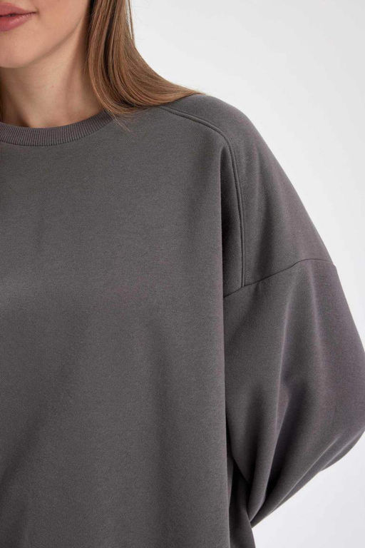 Толстый толстый свитшот Cool Oversize с круглым вырезом - Defacto фото 7