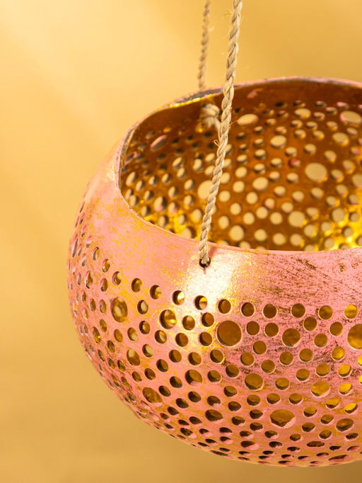 Подсвечник подвесной из кокоса, 14×14×10 см, тёмно золотисто-розовый