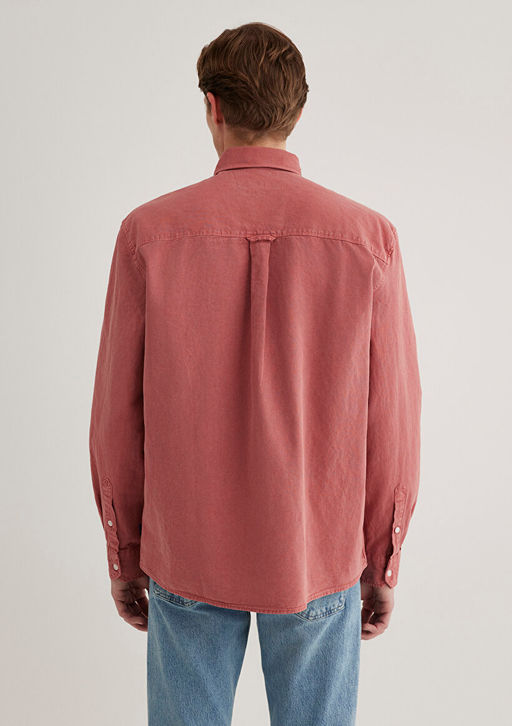 Keten Kar?s?ml? Pembe Tencel Gomlek - Mavi фото 5