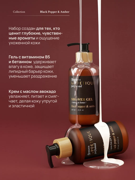 Подарочный набор гель для душа и лосьон, 2 шт. ? 250 мл, аромат Black pepper, laPOETIQUE  фото 5