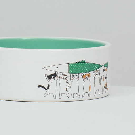 Миска керамическая Любовь и коты 300 мл 12,5 x 4,5 cм, мятная - Пижон фото 4
