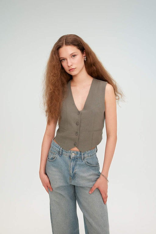 Блейзер стандартного кроя из смесового льна - Defacto фото 4