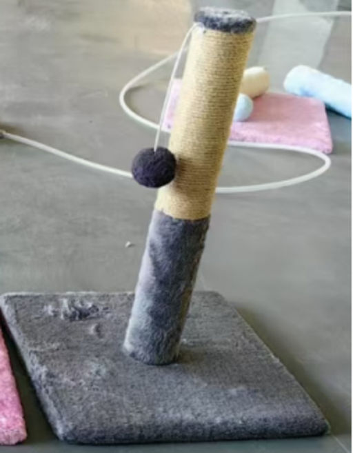 Когтеточка на подставке "Счастливый хвост!, цвет серый, 30*30*42см / d-6см