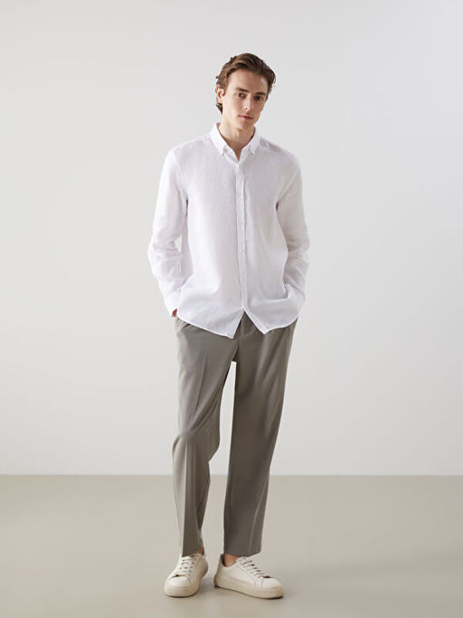 Slim Fit Uzun Kollu %100 Keten Erkek G?mlek