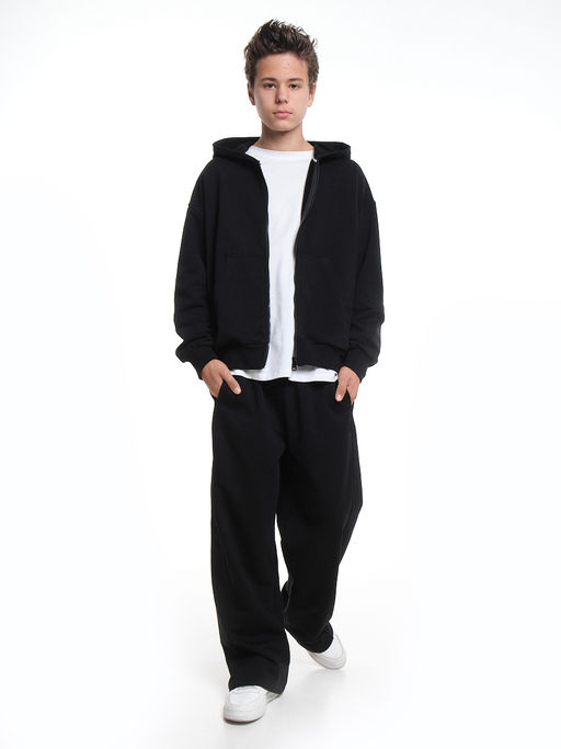 Толстовка зипка оверсайз с капюшоном на молнии 22-5610 черный - Mini maxi фото 4