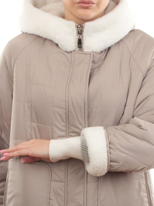 2661 BEIGE Пальто двухстороннее женское еврозима (100 гр. холлофайбер) - Фабричный китай фото 7