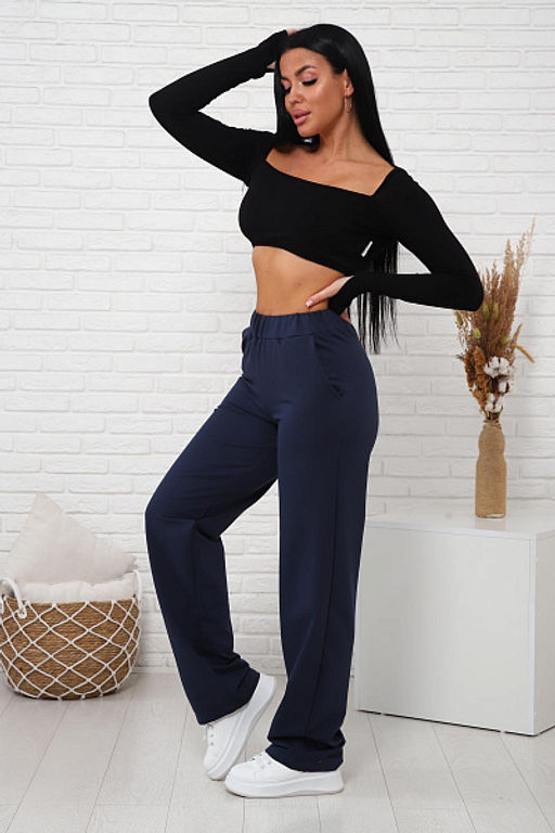 Брюки с карманами футер с лайкрой (01038, темно-синий) - Плиона фото 8