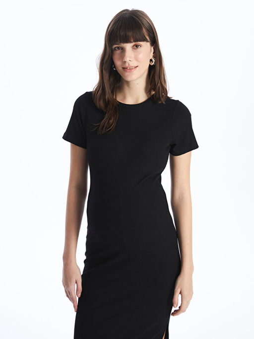 Bisiklet Yaka D?z K?sa Kollu Hamile Elbise