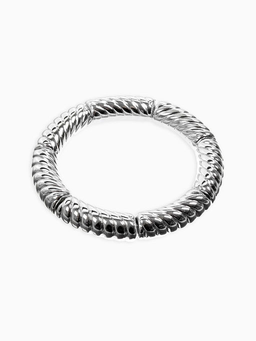 Браслет пластик на резинке "Стиль" резной, цвет серебро