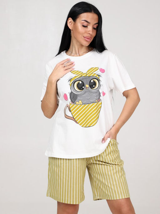 691 ПИЖАМА ЖЕНСКАЯ (шорты) (Горчичный (полоса)) - А-дина фото 3