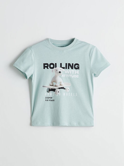 Bisiklet Yaka Bask?l? Erkek ?ocuk Ti??rt