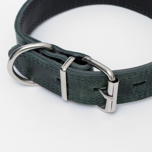 Ошейник кожанный двухслойный 3 см, ОШ 35-47 см, изумрудный - Пижон фото 7