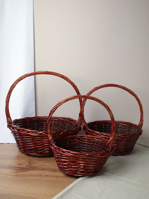 Корзина плетеная 3 штуки темно коричневые 33х12/27х10/22х9 см / S/3 22-42-B /уп 28/круглая - ГалеонТрейд фото 9