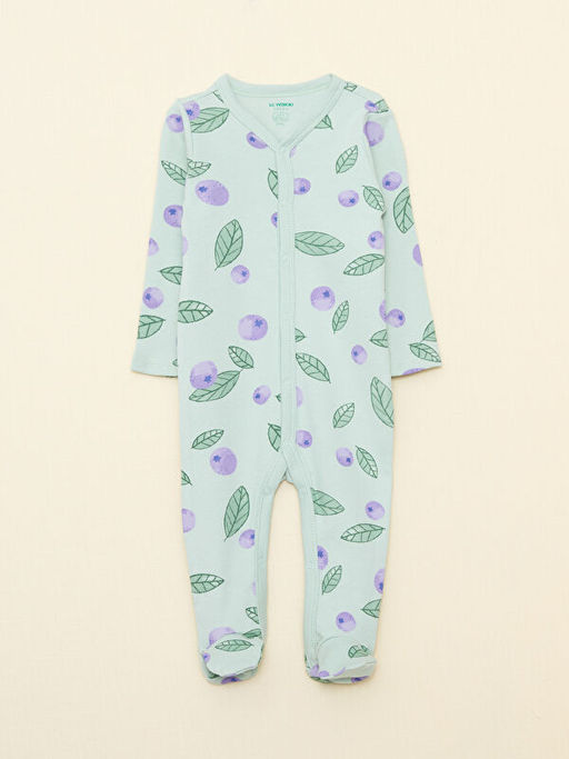 V Yaka Uzun Kollu Bask?l? Organik Pamuklu K?z Bebek Tulum 2li - Waikiki фото 3