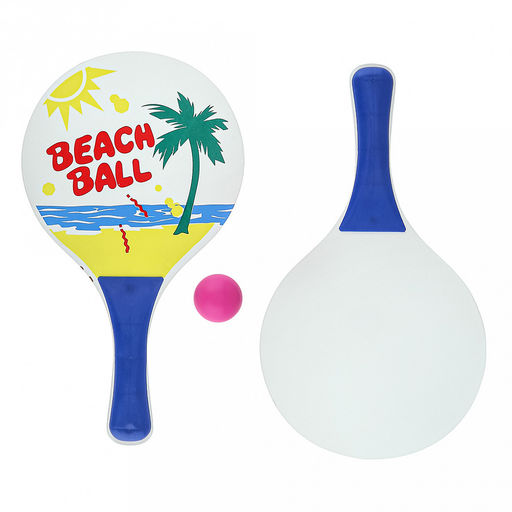 Ракетка для пляжного тенниса 33х18,7см, набор 2 штуки МДФ/пластик + мяч пластмассовый д4см, цвета микс, в сетке (Китай)
