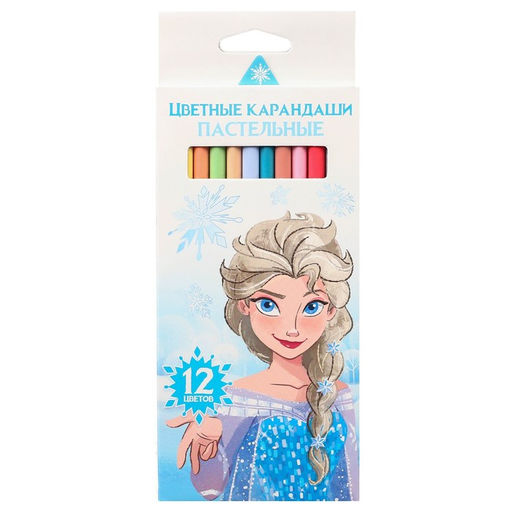 Цветные карандаши пастельные, 12 цветов, трёхгранный корпус Эльза, Холодное сердце - Disney фото 6