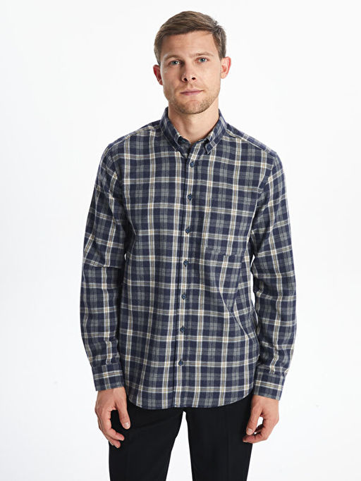 Regular Fit Uzun Kollu Ekose Gabardin Erkek G?mlek