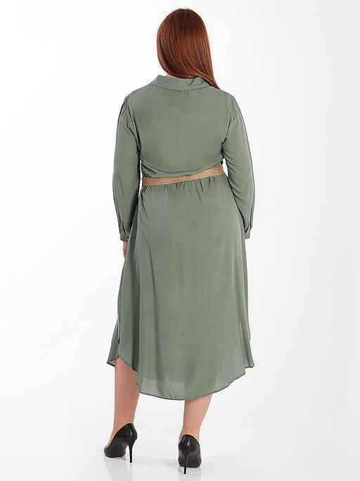 Платье-рубашка длинное цвета хаки с плетеным поясом - Almond фото 3