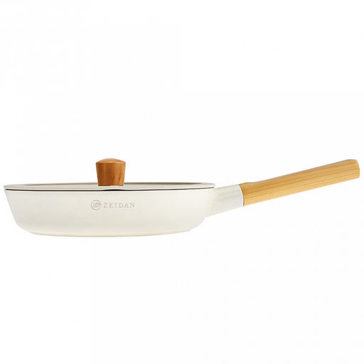 Zeidan Сковорода алюминиевая д26см, h5,5см, стеклянная крышка с силиконовым ободком и деревянной ручкой, внешнее жаропрочное антипригарное покрытие, внутреннее антипригарное покрытие Neogres, индукционное дно, силиконовые накладки, литая, подароч - Домашняя мода фото 3