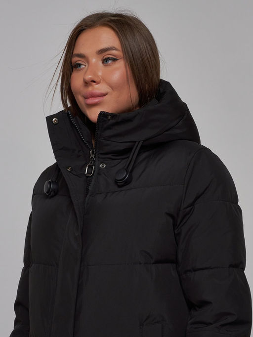 Пальто утепленное молодежное зимнее женское черного цвета 52329Ch - Holdluck фото 13