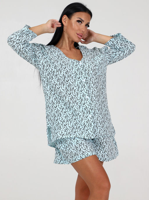 579 ПИЖАМА ЖЕНСКАЯ (шорты) (Голубой/сердца) - А-дина фото 3