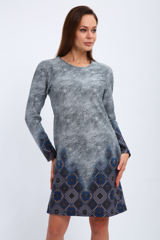 Ночная сорочка из интерлока длинный рукав купон Соня серо-голубой