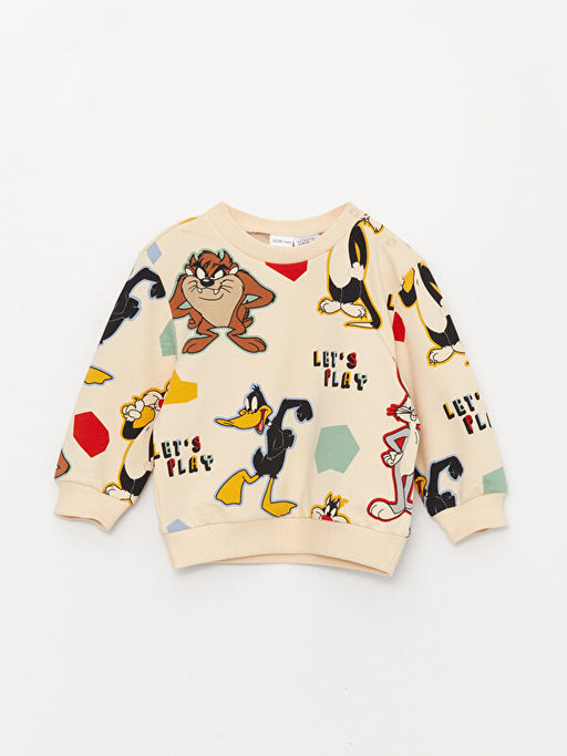 Bisiklet Yaka Looney Tunes Bask?l? Erkek Bebek Sweatshirt ve Pantolon 2li Tak?m - Waikiki фото 2