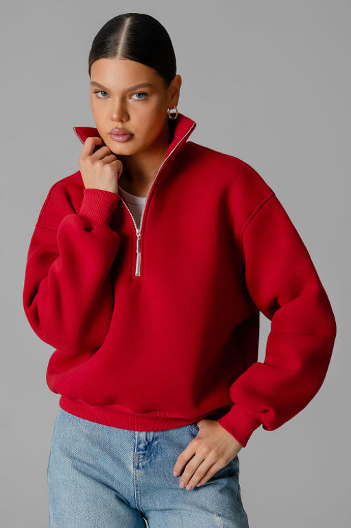 Арт. 1902 Свитшот женский с начесом полузамок 42-50 (5 шт) Цвет:красный