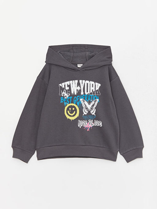 Bask?l? Uzun Kollu K?z ?ocuk Hoodie ve E?ofman Alt? - Waikiki фото 2