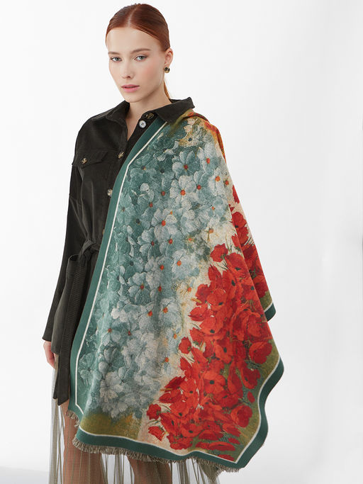 в составе ШЕРСТЬ и КАШЕМИР  Большой, мягкий, теплый двусторонний палантин с принтом. - Tantino фото 6