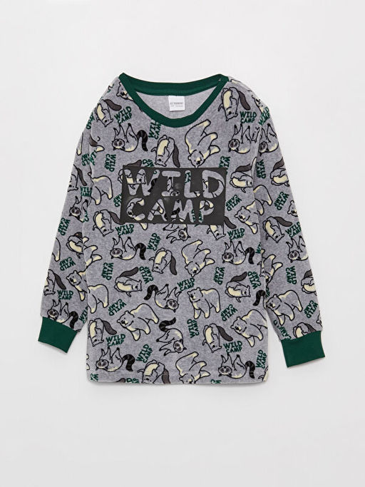 Bisiklet Yaka Bask?l? Uzun Kollu Kadife Erkek ?ocuk Pijama Tak?m? - Waikiki фото 2