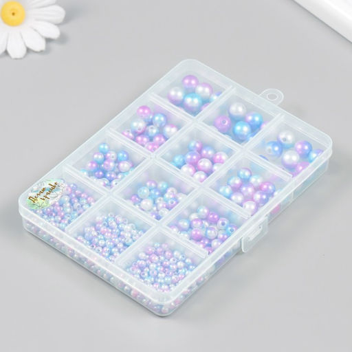 Бусины в шкатулке «Градиент голубо-сиреневый», 12 делений, 10×13.5×1.8 см