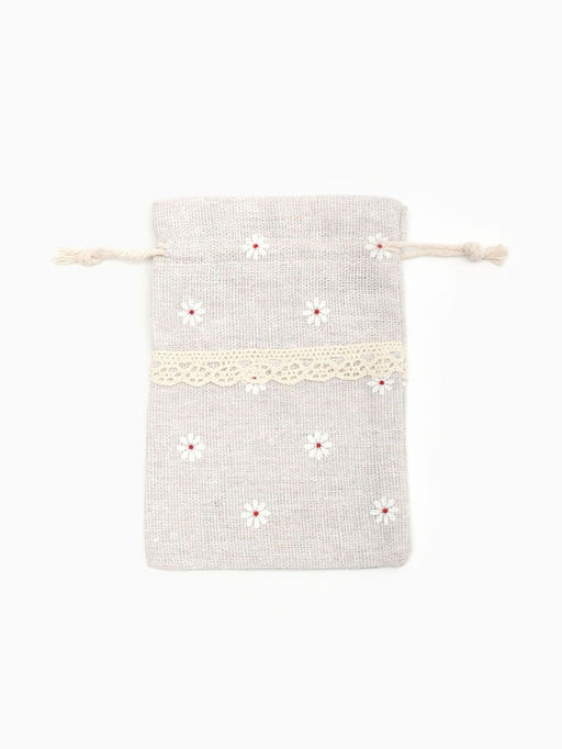 Цена за 50 шт. Мешочек подарочный Ромашка, лён, 10?13.5 см, цвет кремовый