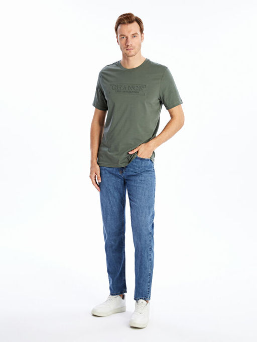 Bisiklet Yaka K?sa Kollu Bask?l? Penye Erkek Ti??rt