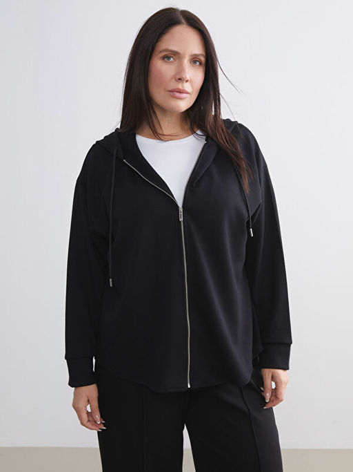 Kap??onlu Oversize Kad?n Fermuarl? Sweatshirt