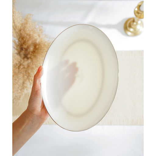 Тарелка для подачи SL Home «Каскарон», 25.4×18.5×2.5 см, овальная, костяной фарфор, белая